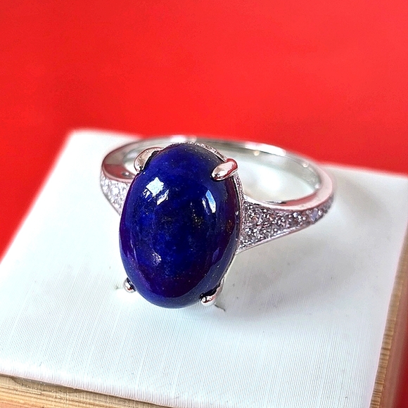Natural Lapis Lazuli & CZ 925 Sterling Silver Ring - Picture 6 of 8
